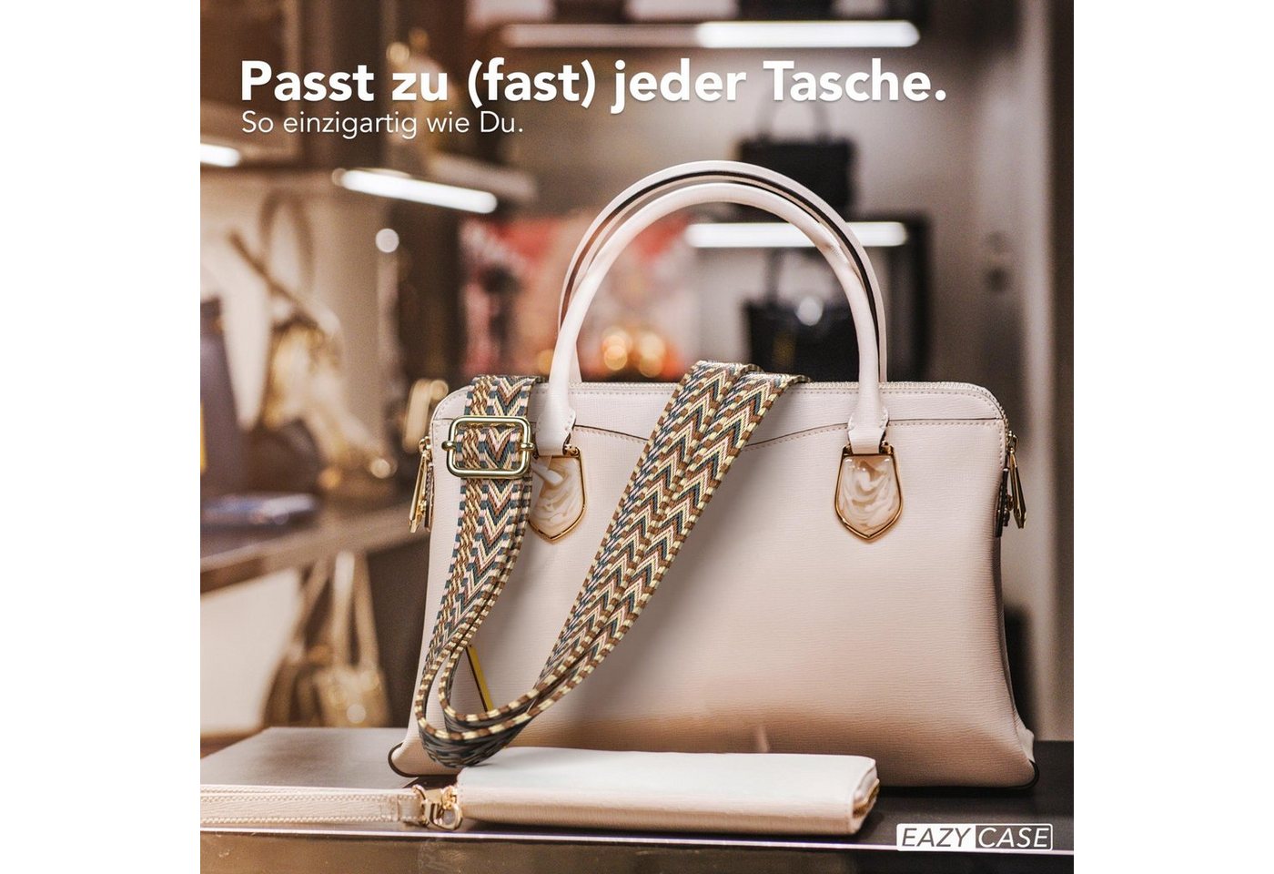 EAZY CASE Schulterriemen Ersatz Taschenriemen Boho Style Schulterriemen Taschenband Schultergurt zum Wechseln Tasche Gold Braun