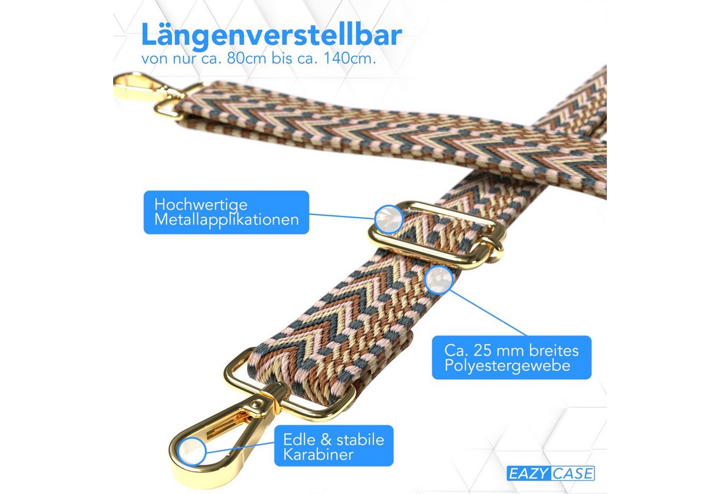 EAZY CASE Schulterriemen Ersatz Taschenriemen Boho Style Schulterriemen Taschenband Schultergurt zum Wechseln Tasche Gold Braun Bild 2