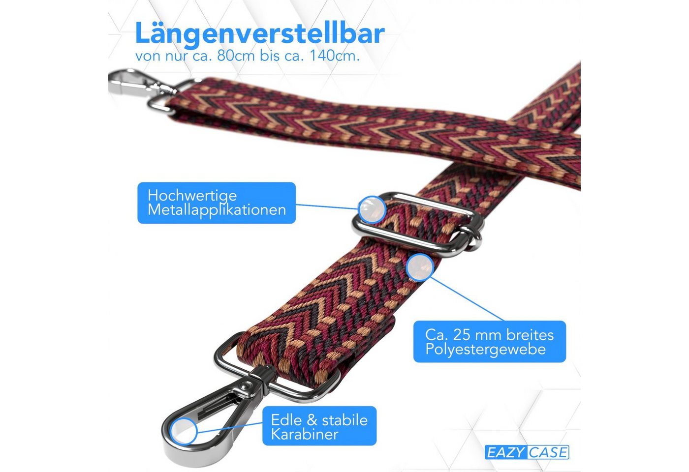 EAZY CASE Schulterriemen Ersatz Taschenriemen Boho Style Breiter Riemen zum Umhängen für Umhängetasche Bunt Wechselgürtel Rot Bild 5