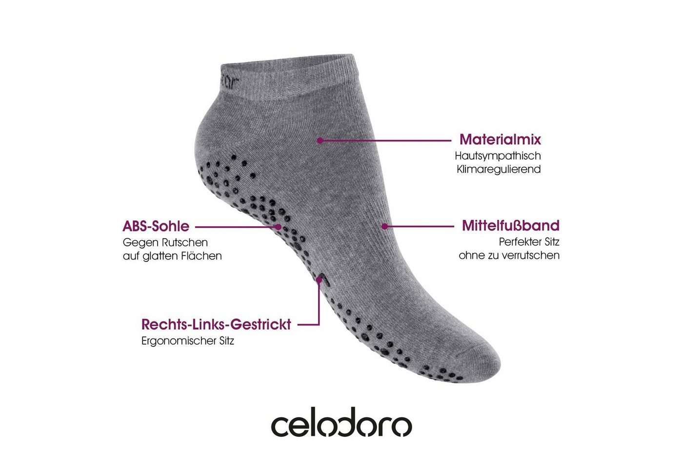 celodoro Sportsocken Damen Pilates & Yoga Sneaker Socken mit ABS (6 Paar) Bild 2