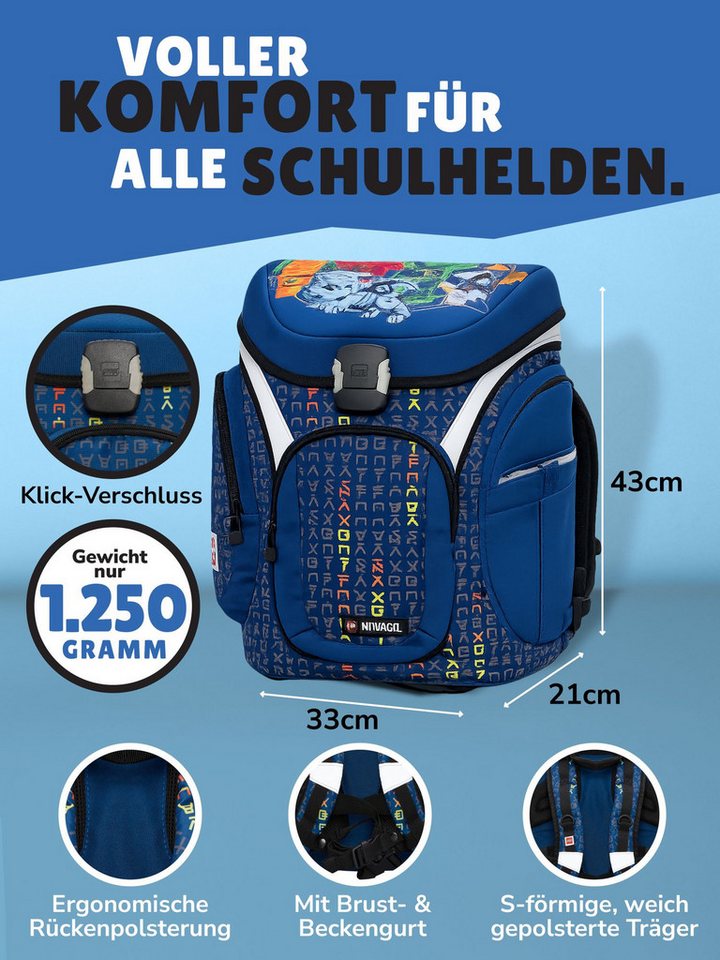 LEGO® Bags Schulranzen Explorer Lego Ninjago Schultasche Blau ab der 1. Klasse (Set, 6-tlg., mit Federmäppchen, Schlamper, Geldbeutel & Turnbeutel), ergonomisch, mit Hüft- & Brustgurt, Ninja Family Bild 2