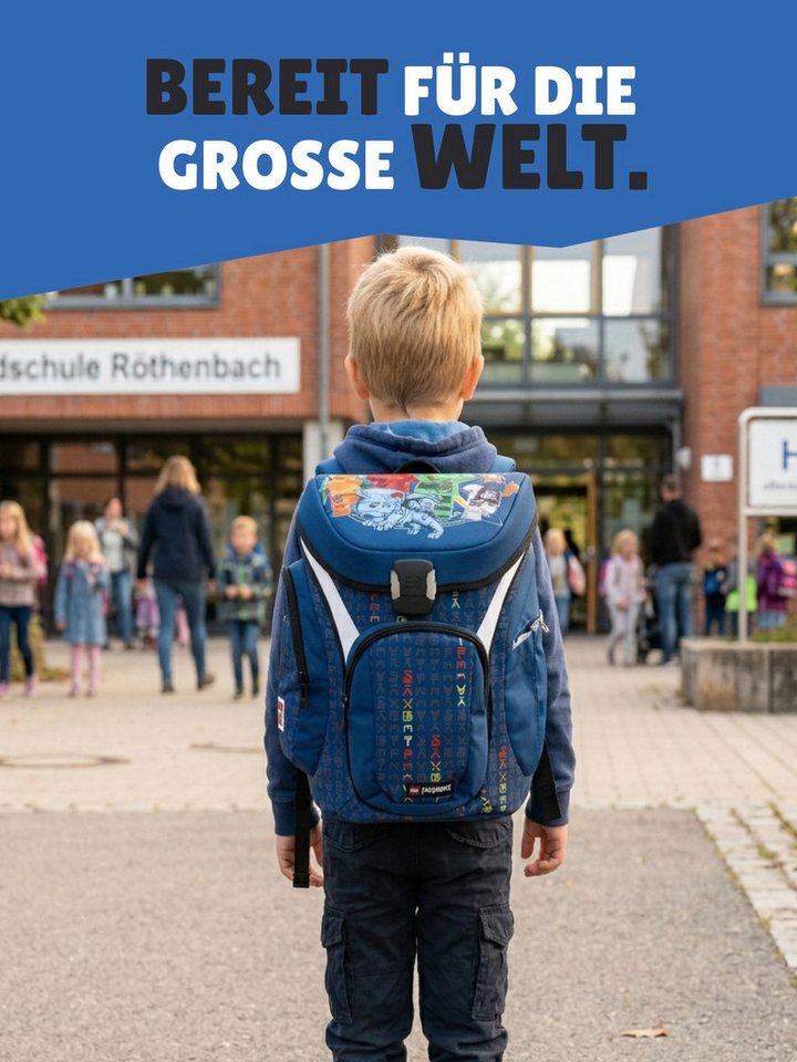 LEGO® Bags Schulranzen Explorer Lego Ninjago Schultasche Blau ab der 1. Klasse (Set, 6-tlg., mit Federmäppchen, Schlamper, Geldbeutel & Turnbeutel), ergonomisch, mit Hüft- & Brustgurt, Ninja Family Bild 4