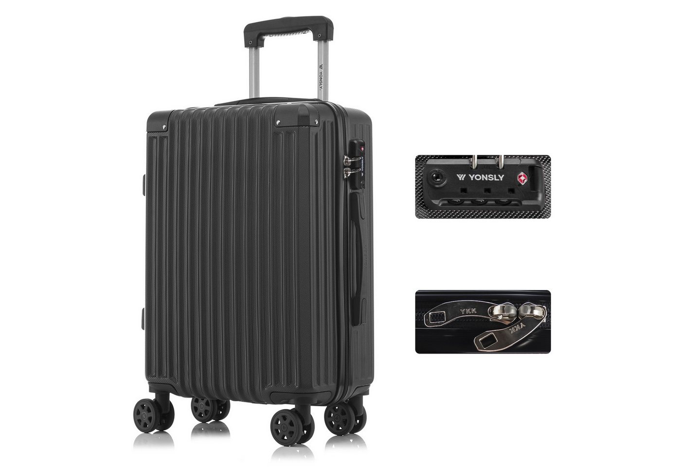 YONSLY Trolley Premium Hartschalen-Reisekoffer Trolley Handgepäck, 4 Rollen, TSA-Schloss, YKK-Reißverschluss, ABS-Hartschale, Aluminium Bild 4