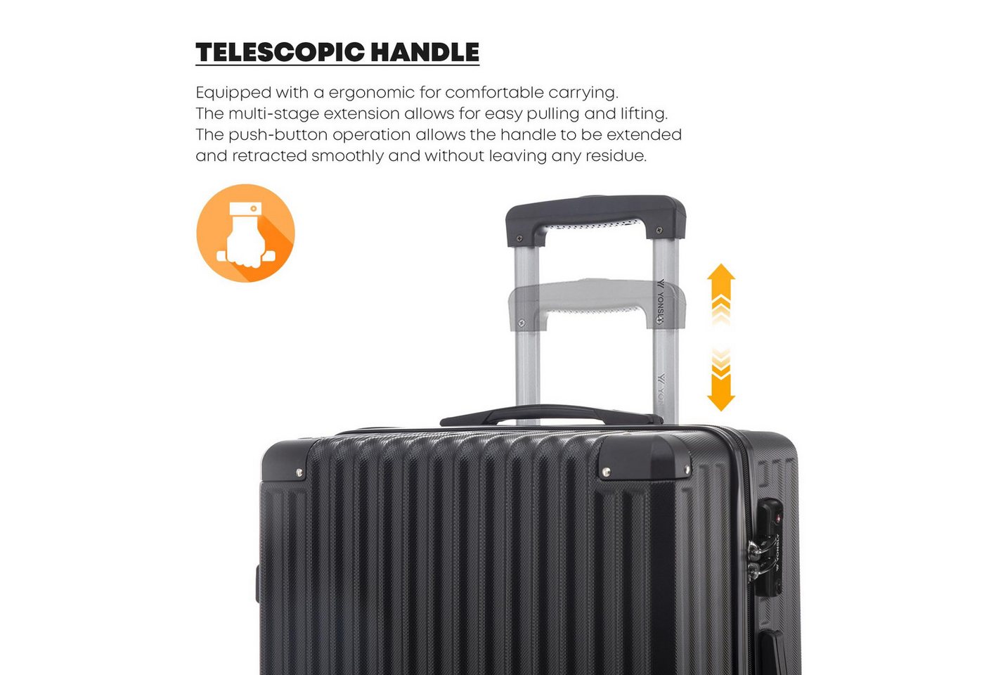 YONSLY Trolley Premium Hartschalen-Reisekoffer Trolley Handgepäck, 4 Rollen, TSA-Schloss, YKK-Reißverschluss, ABS-Hartschale, Aluminium Bild 5