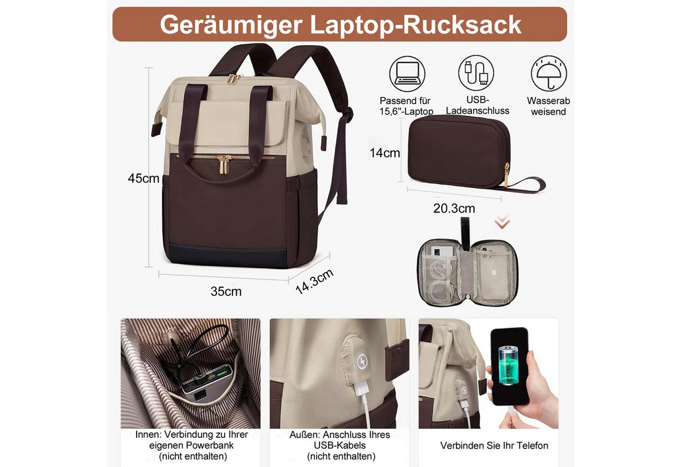 Mutig Rucksack Rucksakck Damen 16 Zoll,Diebstahlsicher Cityrucksack Wasserdicht (Laptop Schulrucksack Tagesrucksäcke Handtasche 2 in 1, Schultasche Teenager, Backpack Women, Elegant modische, große Kapazität), für Damen und Herren,College,Reisen, Business, Alltag,Indoor & Outdoor