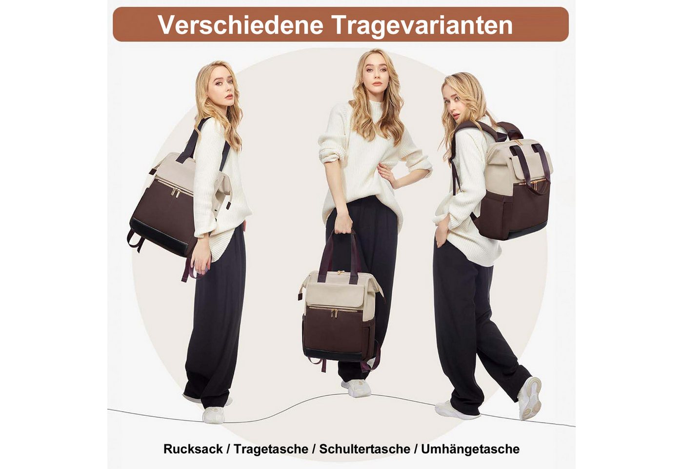 Mutig Rucksack Rucksakck Damen 16 Zoll,Diebstahlsicher Cityrucksack Wasserdicht (Laptop Schulrucksack Tagesrucksäcke Handtasche 2 in 1, Schultasche Teenager, Backpack Women, Elegant modische, große Kapazität), für Damen und Herren,College,Reisen, Business, Alltag,Indoor & Outdoor Bild 2