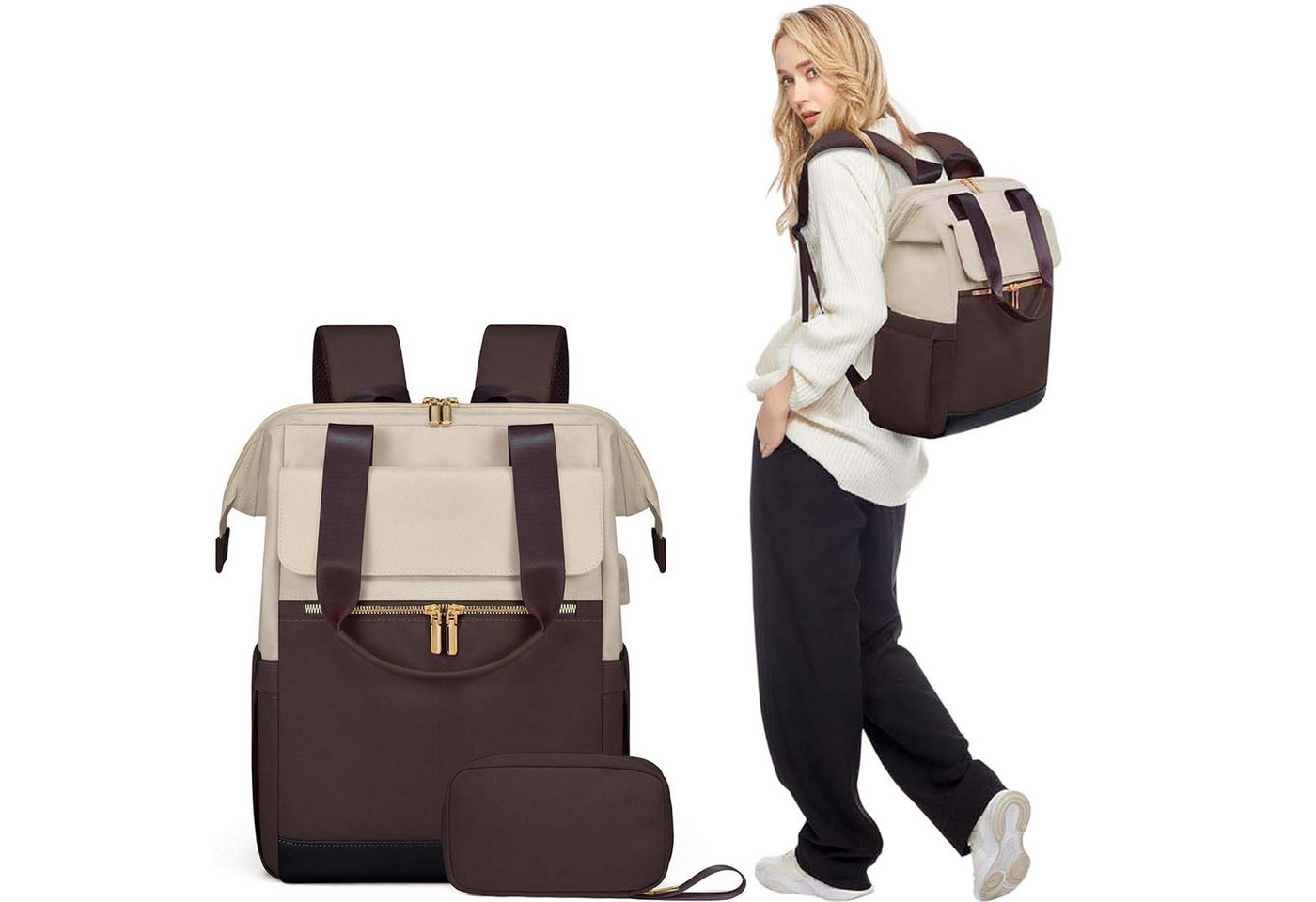 Mutig Rucksack Rucksakck Damen 16 Zoll,Diebstahlsicher Cityrucksack Wasserdicht (Laptop Schulrucksack Tagesrucksäcke Handtasche 2 in 1, Schultasche Teenager, Backpack Women, Elegant modische, große Kapazität), für Damen und Herren,College,Reisen, Business, Alltag,Indoor & Outdoor Bild 3