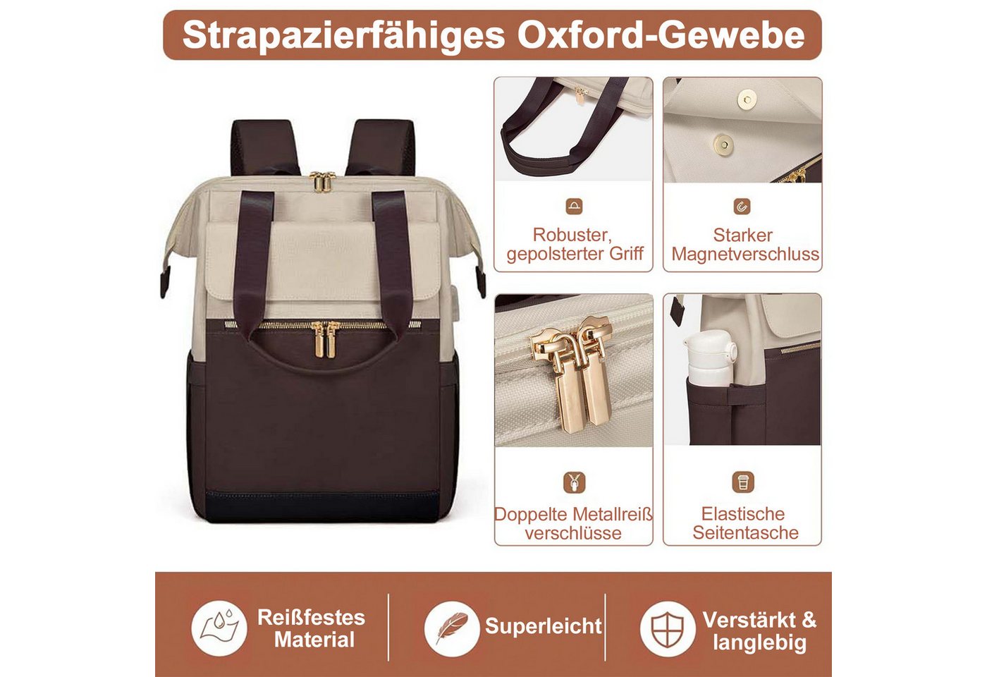 Mutig Rucksack Rucksakck Damen 16 Zoll,Diebstahlsicher Cityrucksack Wasserdicht (Laptop Schulrucksack Tagesrucksäcke Handtasche 2 in 1, Schultasche Teenager, Backpack Women, Elegant modische, große Kapazität), für Damen und Herren,College,Reisen, Business, Alltag,Indoor & Outdoor Bild 4