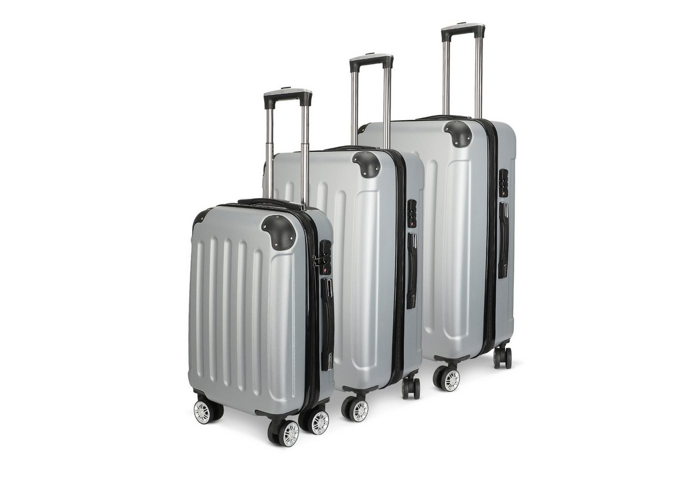 zebery Kofferset Trolleyset Reisekoffer ABS Hartschalenkoffer mit Zahlenschloss, Hartschalen Rollkoffer,3 tlg,4 Rollen,ABS-Material, grau-A