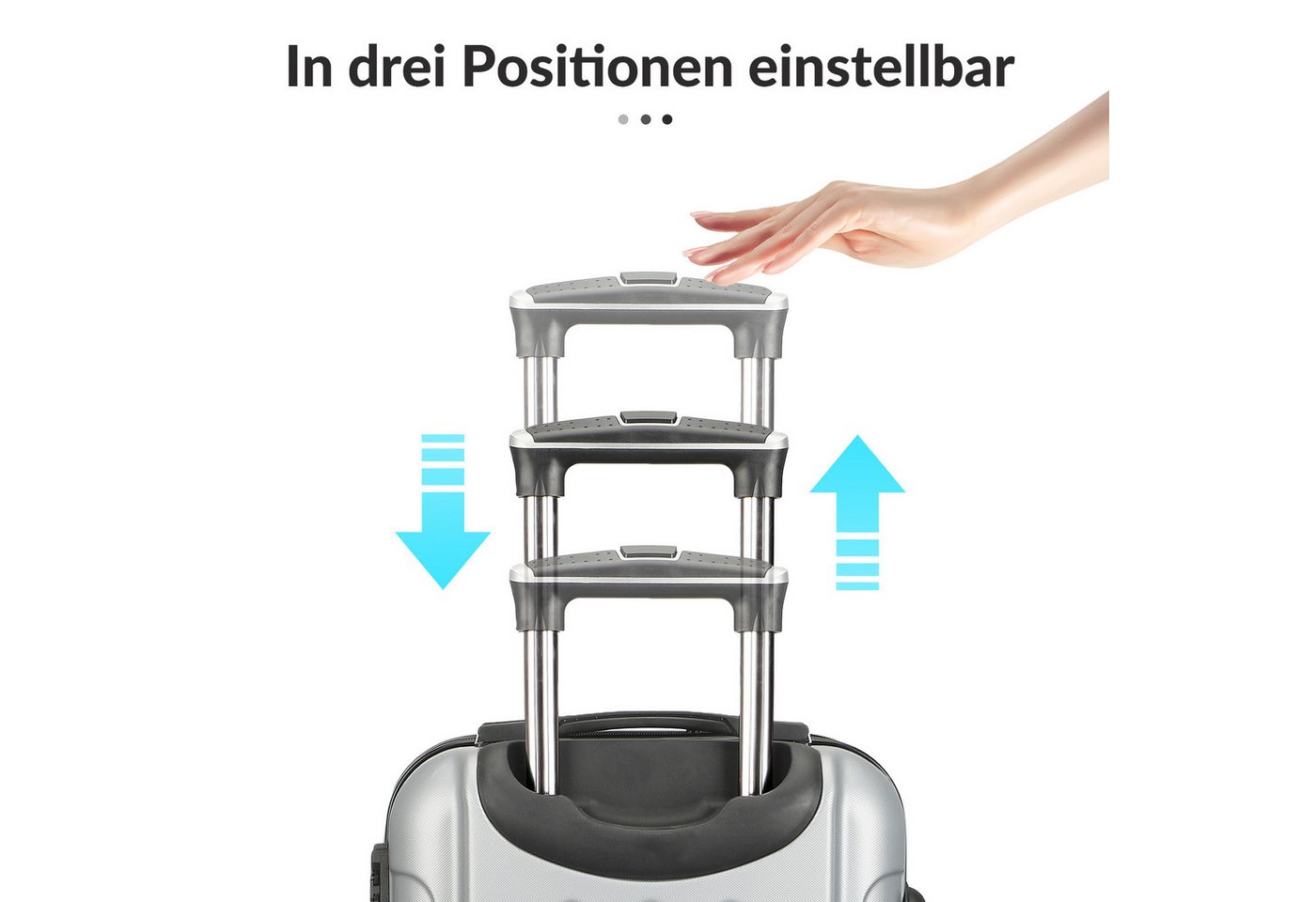 zebery Kofferset Trolleyset Reisekoffer ABS Hartschalenkoffer mit Zahlenschloss, Hartschalen Rollkoffer,3 tlg,4 Rollen,ABS-Material, grau-A Bild 3