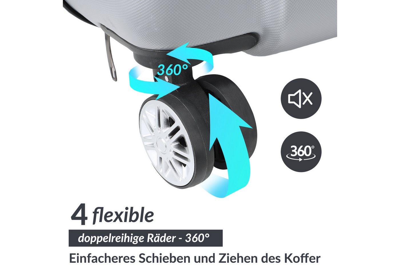 zebery Kofferset Trolleyset Reisekoffer ABS Hartschalenkoffer mit Zahlenschloss, Hartschalen Rollkoffer,3 tlg,4 Rollen,ABS-Material, grau-A Bild 4