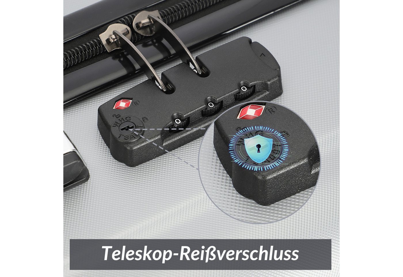 zebery Kofferset Trolleyset Reisekoffer ABS Hartschalenkoffer mit Zahlenschloss, Hartschalen Rollkoffer,3 tlg,4 Rollen,ABS-Material, grau-A Bild 5