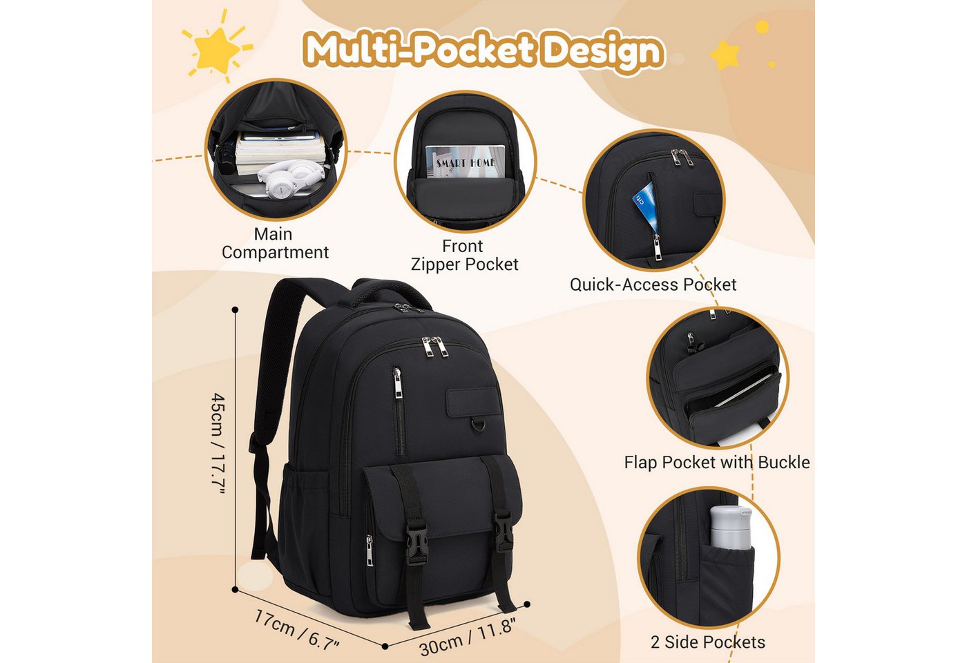 KONO Reiserucksack 15,6 Zoll Laptop-Rucksack 45×30×19cm Business Rucksack Bild 5