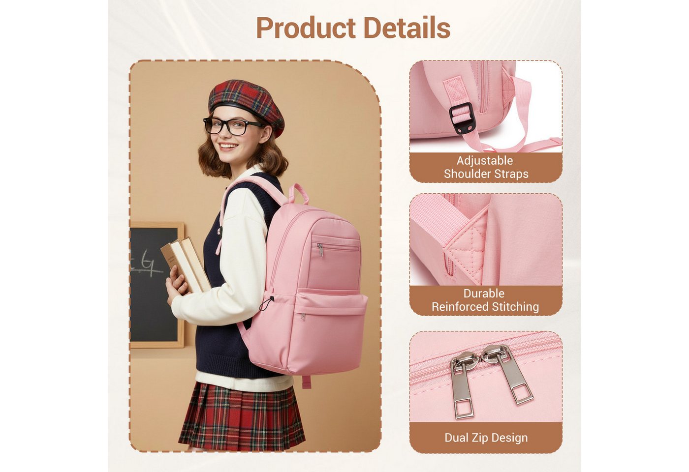 KONO Schulrucksack Laptop-Rucksack 15,6 Zoll, 18L, 44×29×14cm, leicht für Schule Bild 5