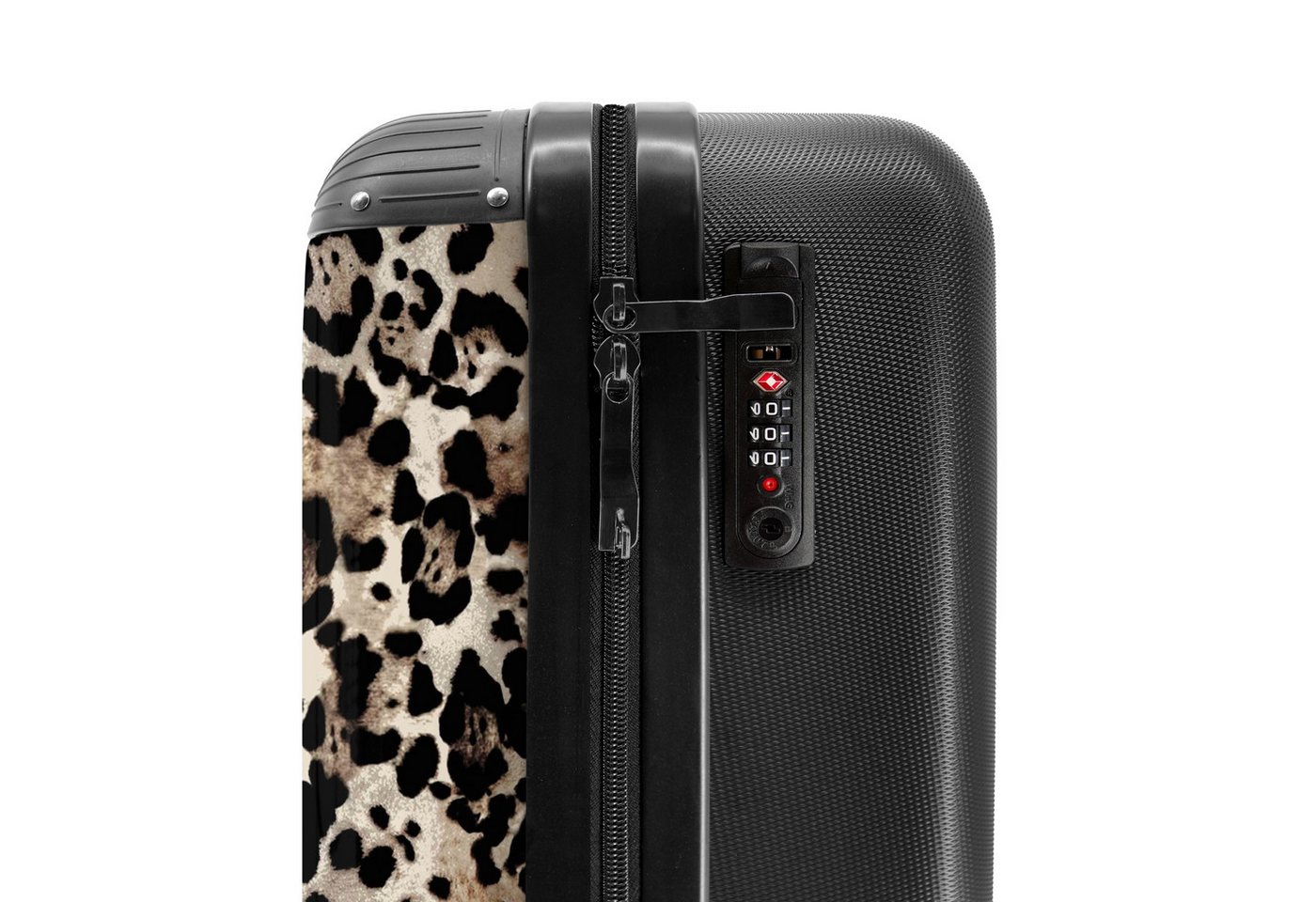 NoBoringSuitcases.com© Hartschalen-Trolley Pantherdruck - Beige - Schwarz 55x35x20cm, Reisetasche mit Rollen, Koffer Handgepäck Flugzeug
