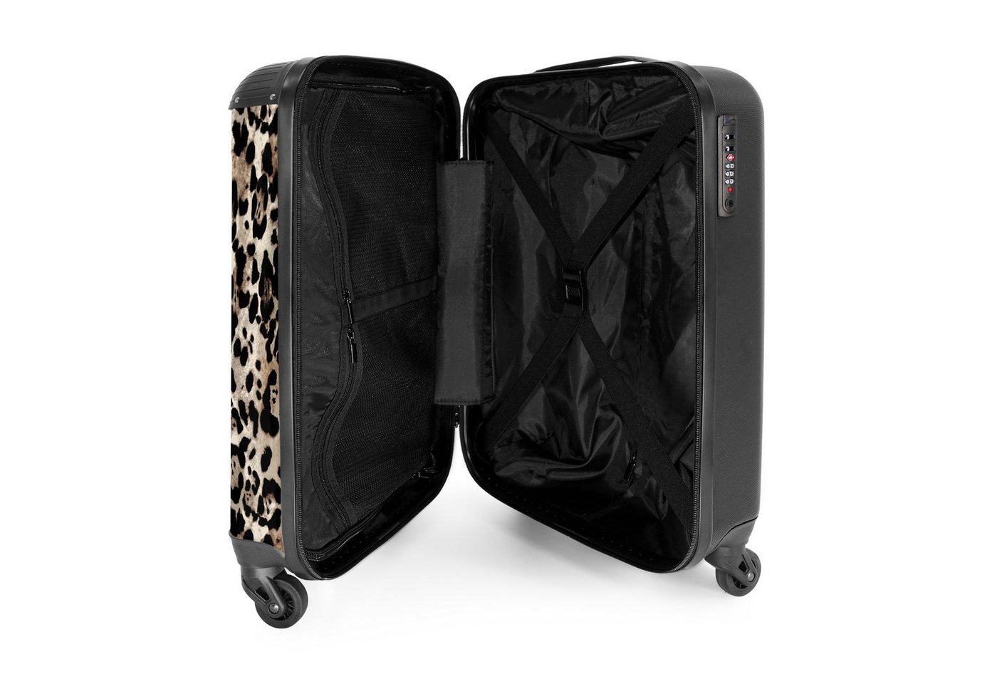 NoBoringSuitcases.com© Hartschalen-Trolley Pantherdruck - Beige - Schwarz 55x35x20cm, Reisetasche mit Rollen, Koffer Handgepäck Flugzeug Bild 2