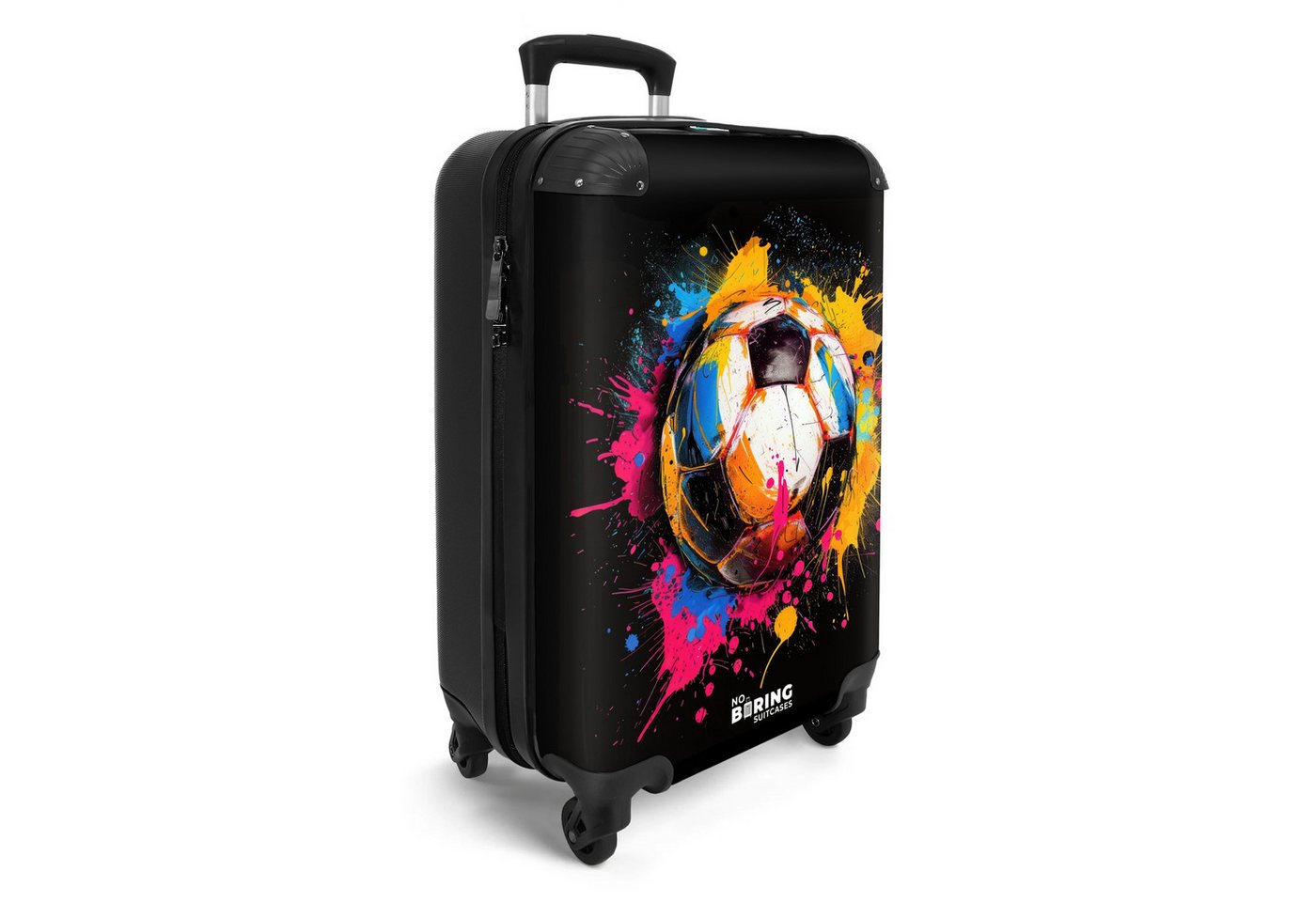NoBoringSuitcases.com© Hartschalen-Trolley Fußball mit buntem Graffiti 55x35x20cm, Reisetasche mit Rollen, Koffer Handgepäck Flugzeug Bild 2