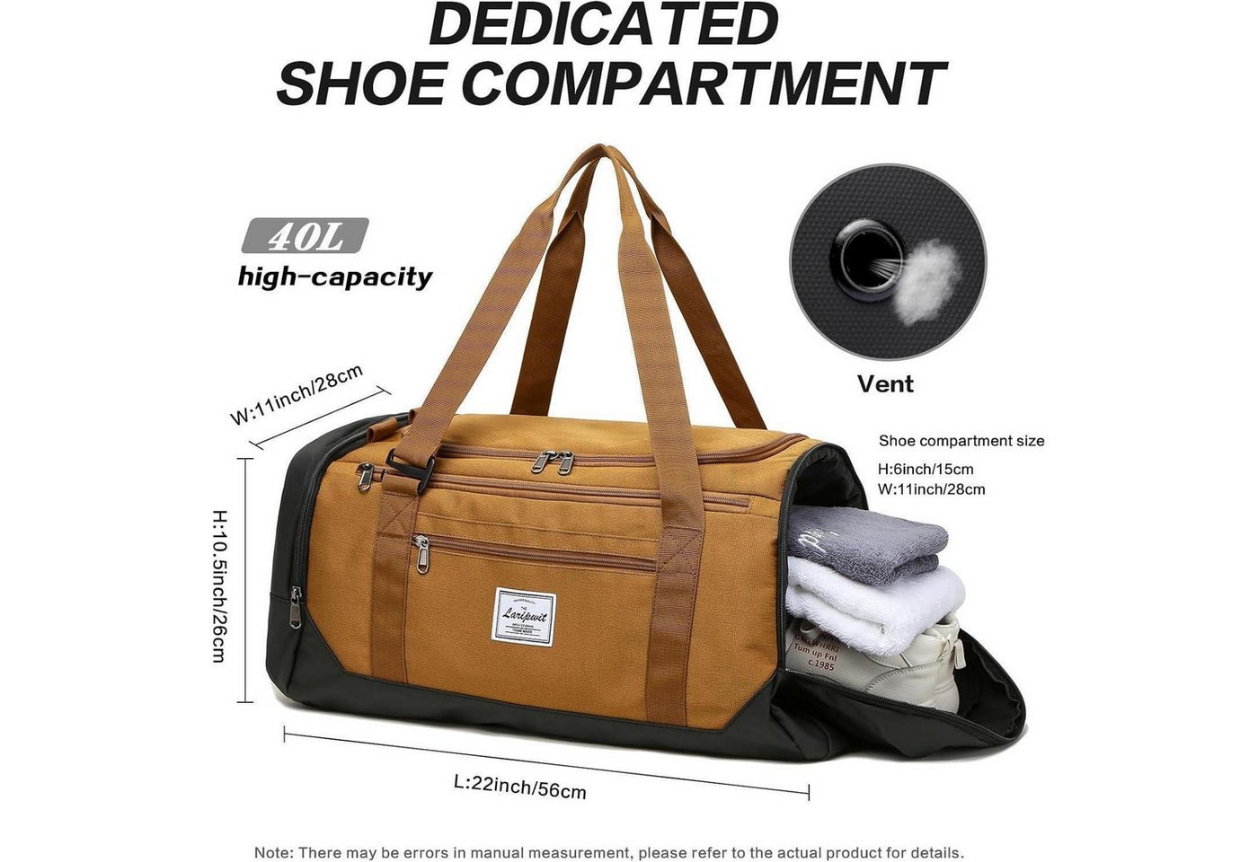 LuxusKollektion Reisetasche Reisetasche Sporttasche 40L Mittelgroß mit Schuhfach und Bild 5