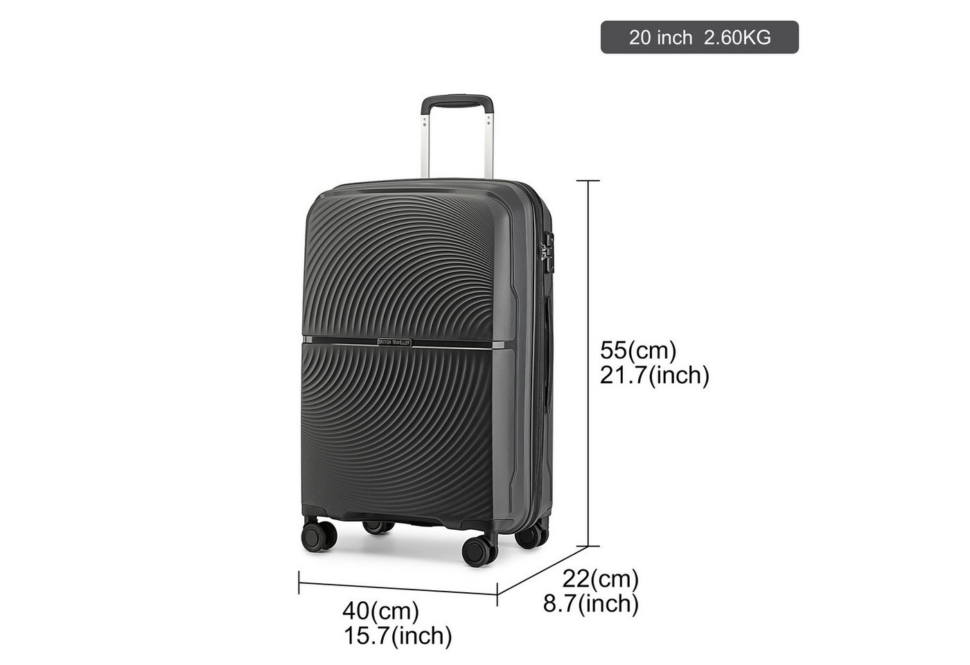 British Traveller Koffer Hartschale Koffer Trolley PP Handgepäck Reisekoffer mit 4 Spinnerräder