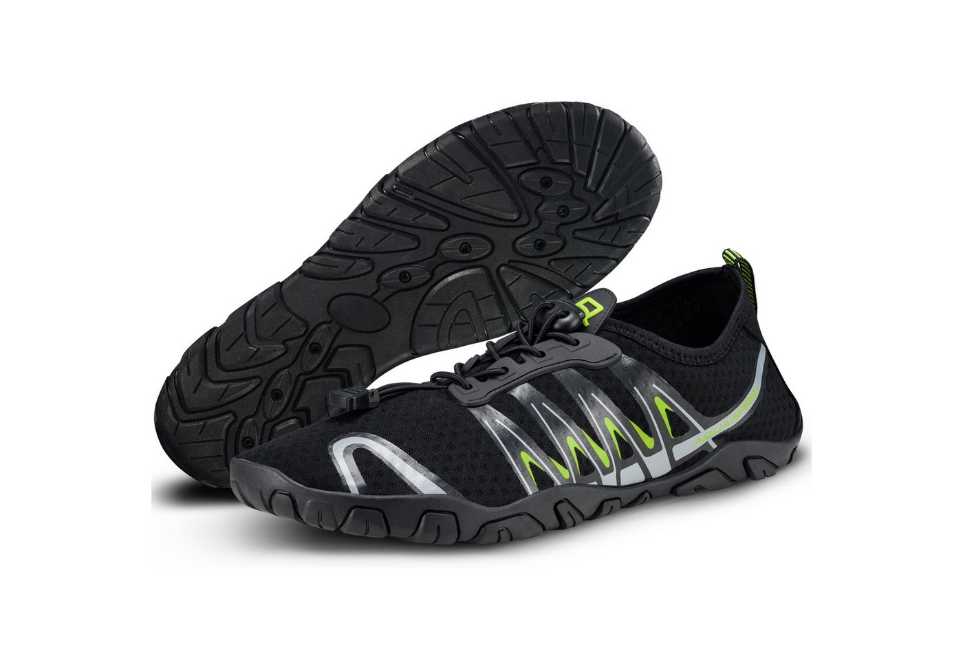 Aqua Speed Gekko Strandschuhe Gr. 44 – Schwarz/Grau mit Mikrofaserhandtuch Wasserschuh (SUP-Schuhe mit Profil – ideal bei Bewegung & wechselndem Boden) Bodenhaftung bei Nässe – sicherer Halt auf rutschigem Untergrund