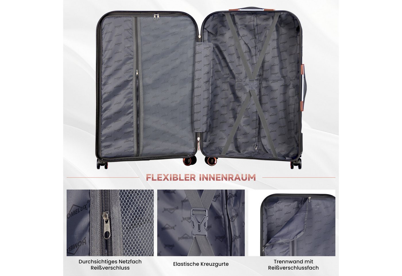 HOMELUX Trolleyset Kofferset Reisekoffer 3er ABS Hartschalen-Koffer, 4 Rollen, (set, 3), Rollkoffer Trolley Hartschalen koffer Set - M-L-XL Bild 4