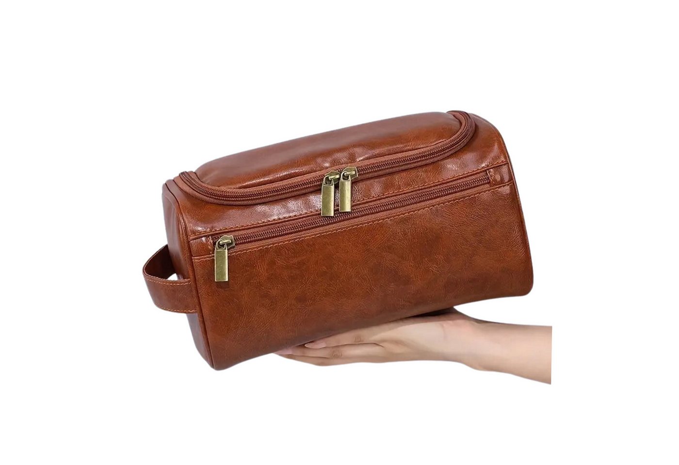 Renna Leather Kulturbeutel Leder Kosmetiktasche mit 2 Fächern für Reise Bild 3