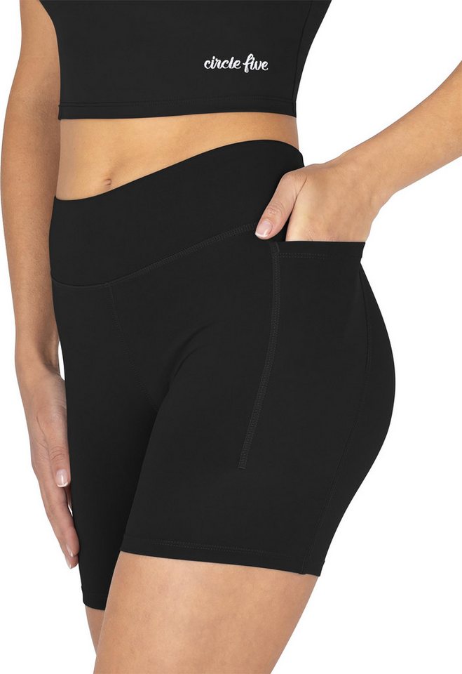 Circle Five Trainingsshorts High Waist Sport Shorts mit Taschen Radlershorts Sporthose mit zwei Handytaschen Trainingstights Bild 3