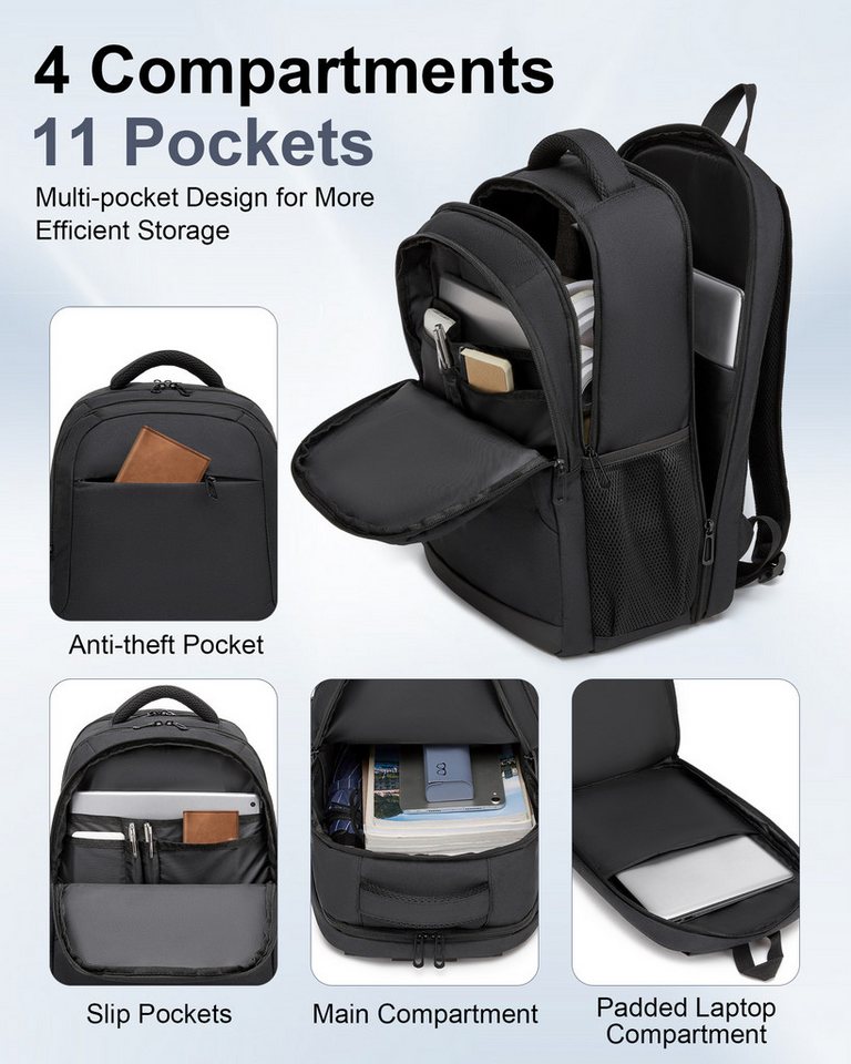 KONO Rucksack Laptop 15,6 Zoll TSA-freundlich 45×30×19cm Business Rucksack