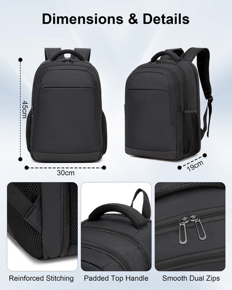 KONO Rucksack Laptop 15,6 Zoll TSA-freundlich 45×30×19cm Business Rucksack Bild 2