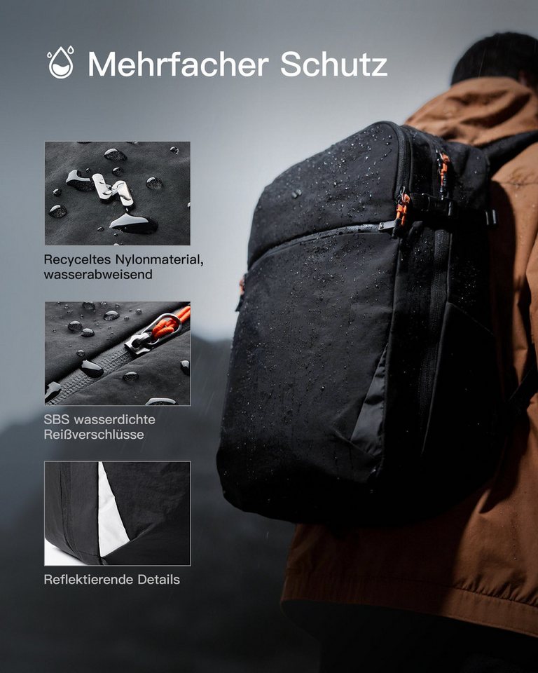 Inateck Reiserucksack Leichter 38.5-46L Lerweiterbarer Handgepäck Flugzeug Rucksack, für 16 Zoll Laptop, Spritzwassergeschützt Bild 2