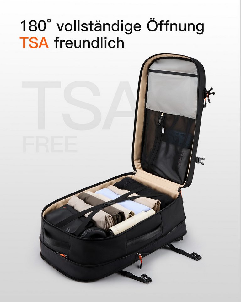 Inateck Reiserucksack Leichter 38.5-46L Lerweiterbarer Handgepäck Flugzeug Rucksack, für 16 Zoll Laptop, Spritzwassergeschützt Bild 5