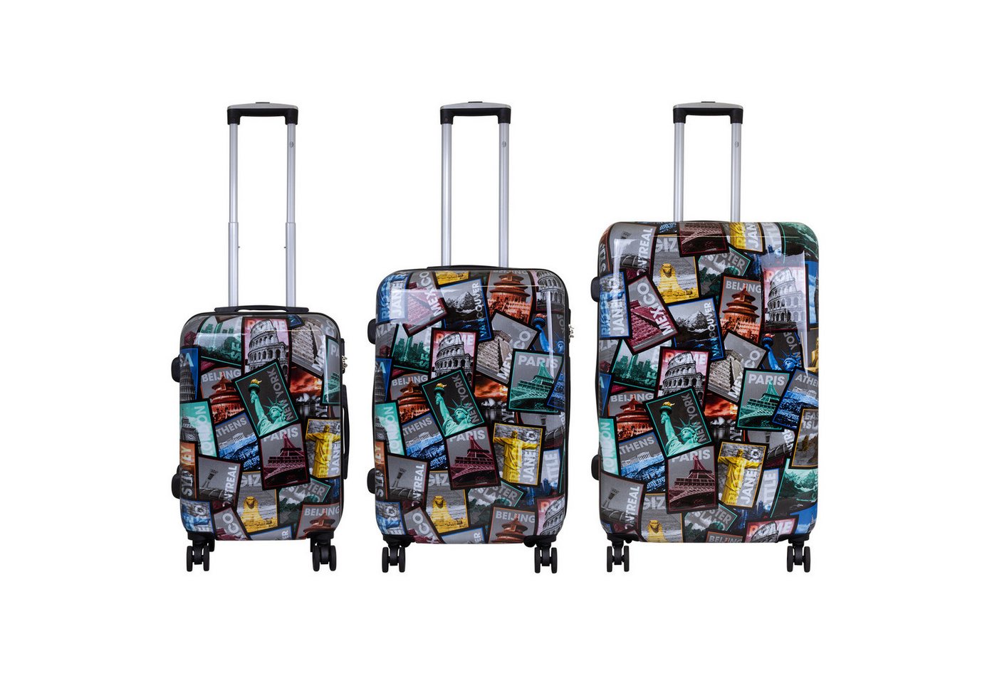 Trendyshop365 Hartschalen-Trolley City bunter Motivoffer 3 Größen Städte Mix, Zahlenschloss, Polycarbonat, Dehnfalte Bild 2