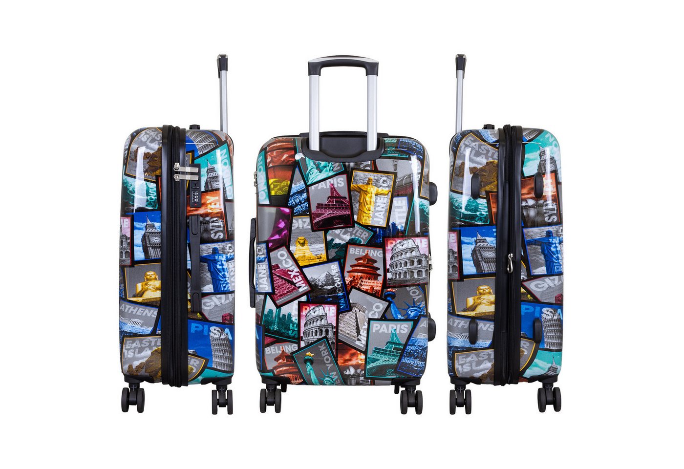 Trendyshop365 Hartschalen-Trolley City bunter Motivoffer 3 Größen Städte Mix, Zahlenschloss, Polycarbonat, Dehnfalte Bild 3