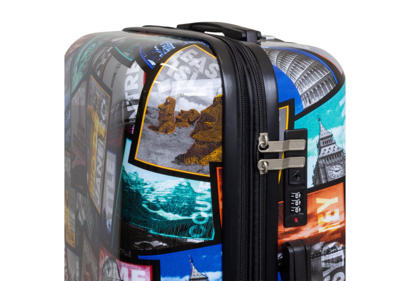 Trendyshop365 Hartschalen-Trolley City bunter Motivoffer 3 Größen Städte Mix, Zahlenschloss, Polycarbonat, Dehnfalte Bild 5