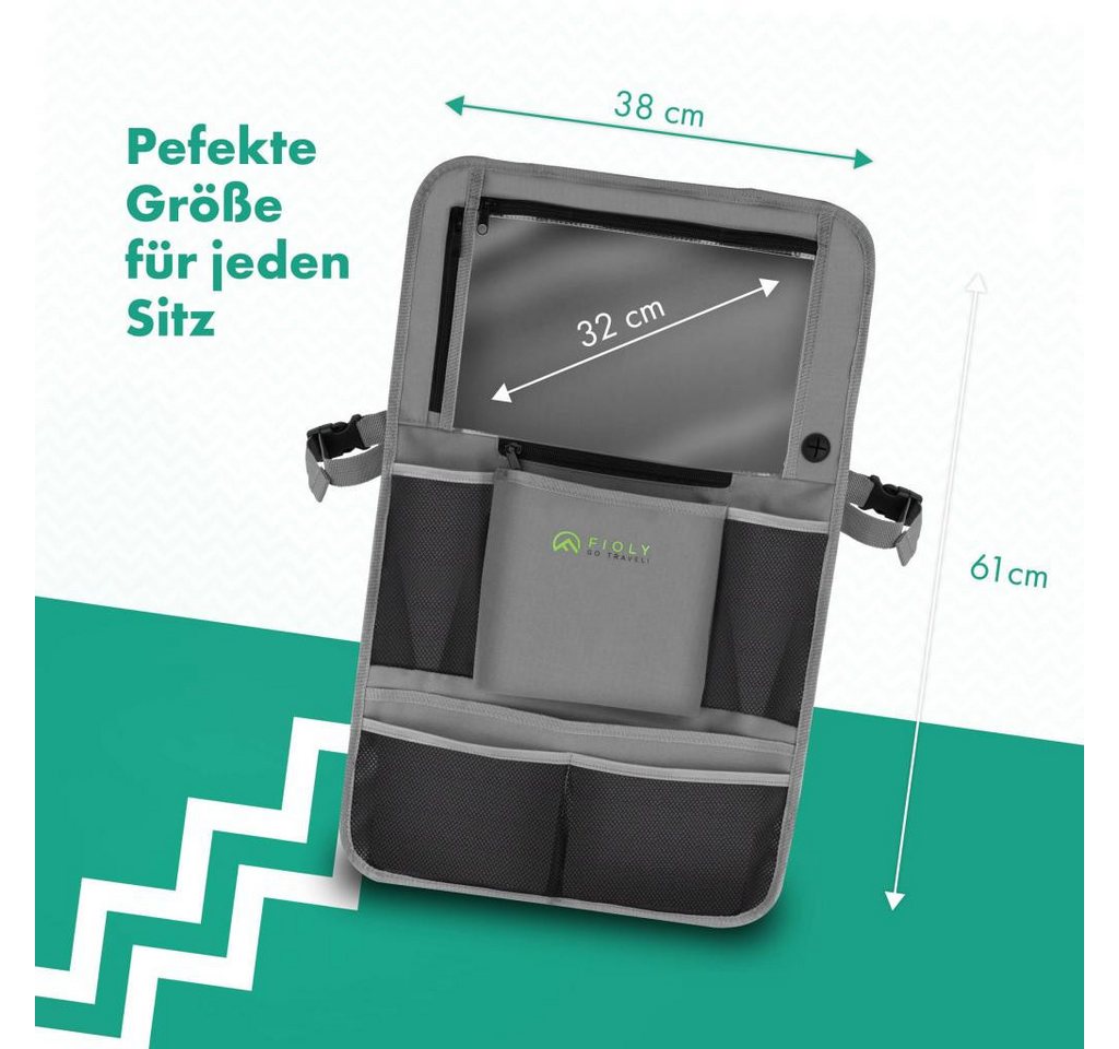 Fioly Rücksitzorganizer Tasche für KFZ Kopfstütze Kind Baby Stauraum für Autositz, Tablet Fach, Befestigungsschlaufen