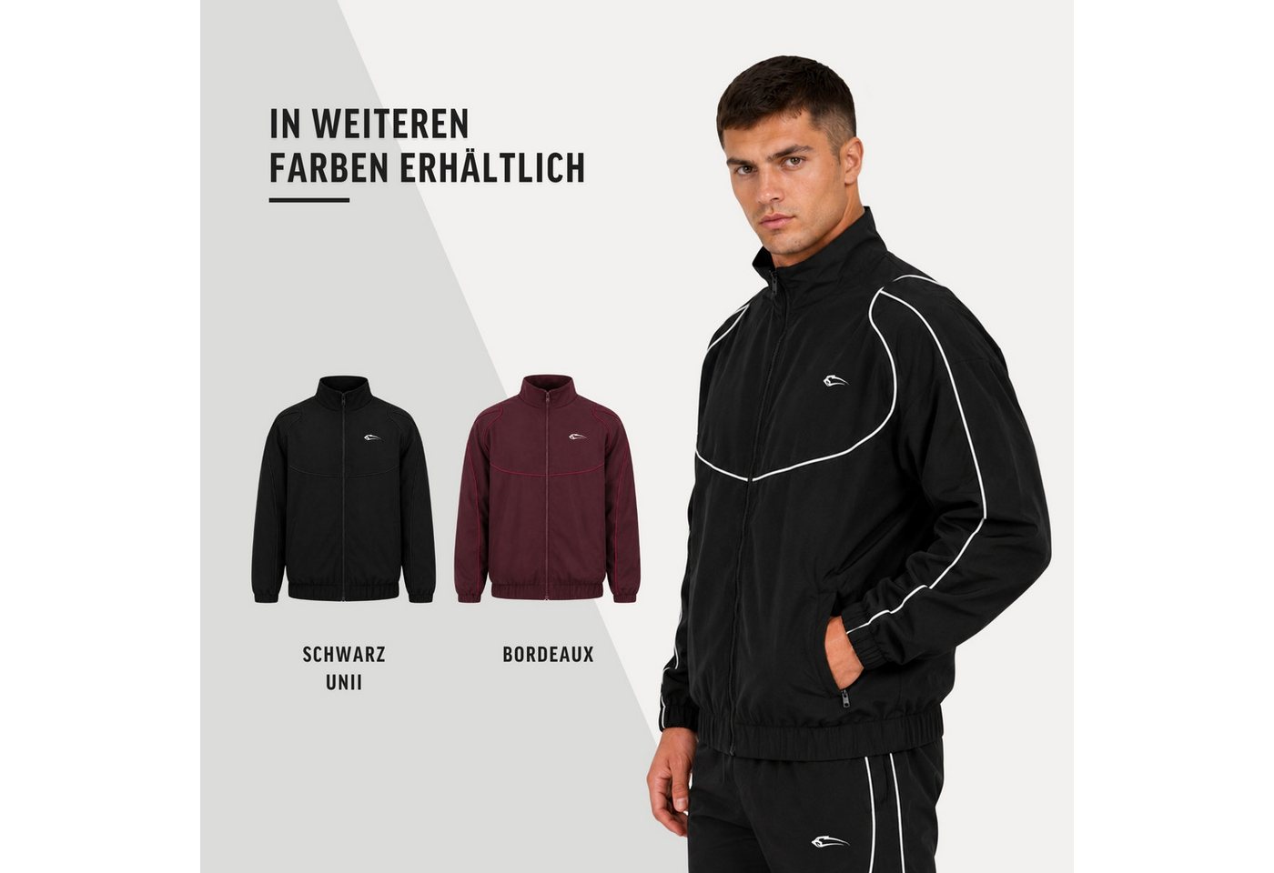 Smilodox Outdoorjacke Kyson, Trainingsjacke Herren, Oversize Sportjacke, Trackjacke, Gym Baggy, Kontrastpaspeln, Stehkragen, Zip, Taschen