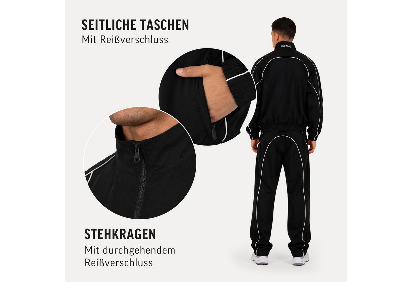 Smilodox Outdoorjacke Kyson, Trainingsjacke Herren, Oversize Sportjacke, Trackjacke, Gym Baggy, Kontrastpaspeln, Stehkragen, Zip, Taschen Bild 3