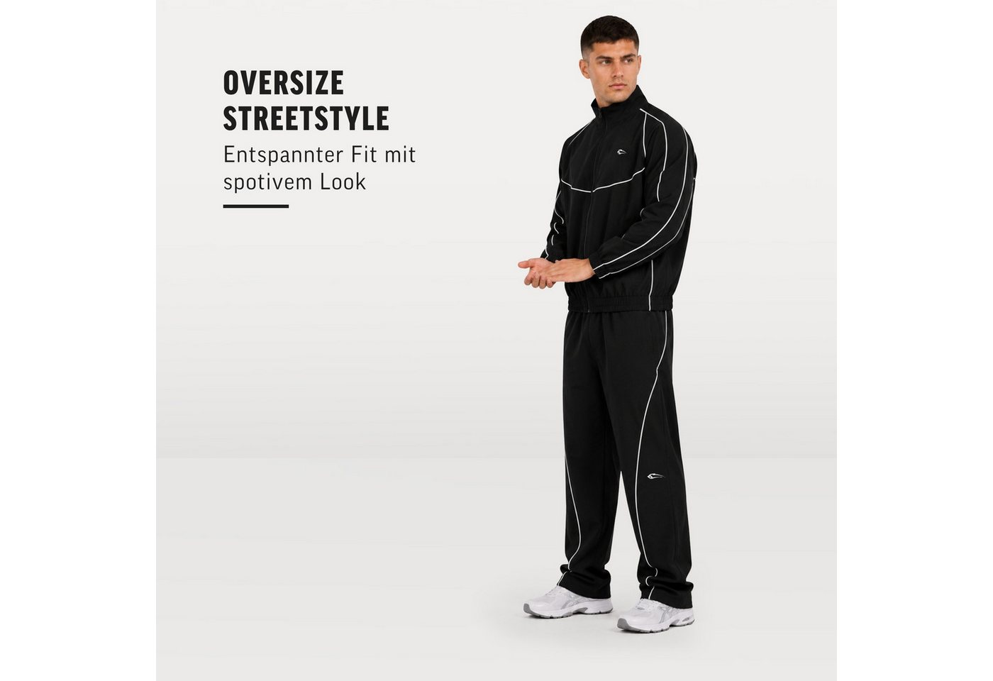 Smilodox Outdoorjacke Kyson, Trainingsjacke Herren, Oversize Sportjacke, Trackjacke, Gym Baggy, Kontrastpaspeln, Stehkragen, Zip, Taschen Bild 4