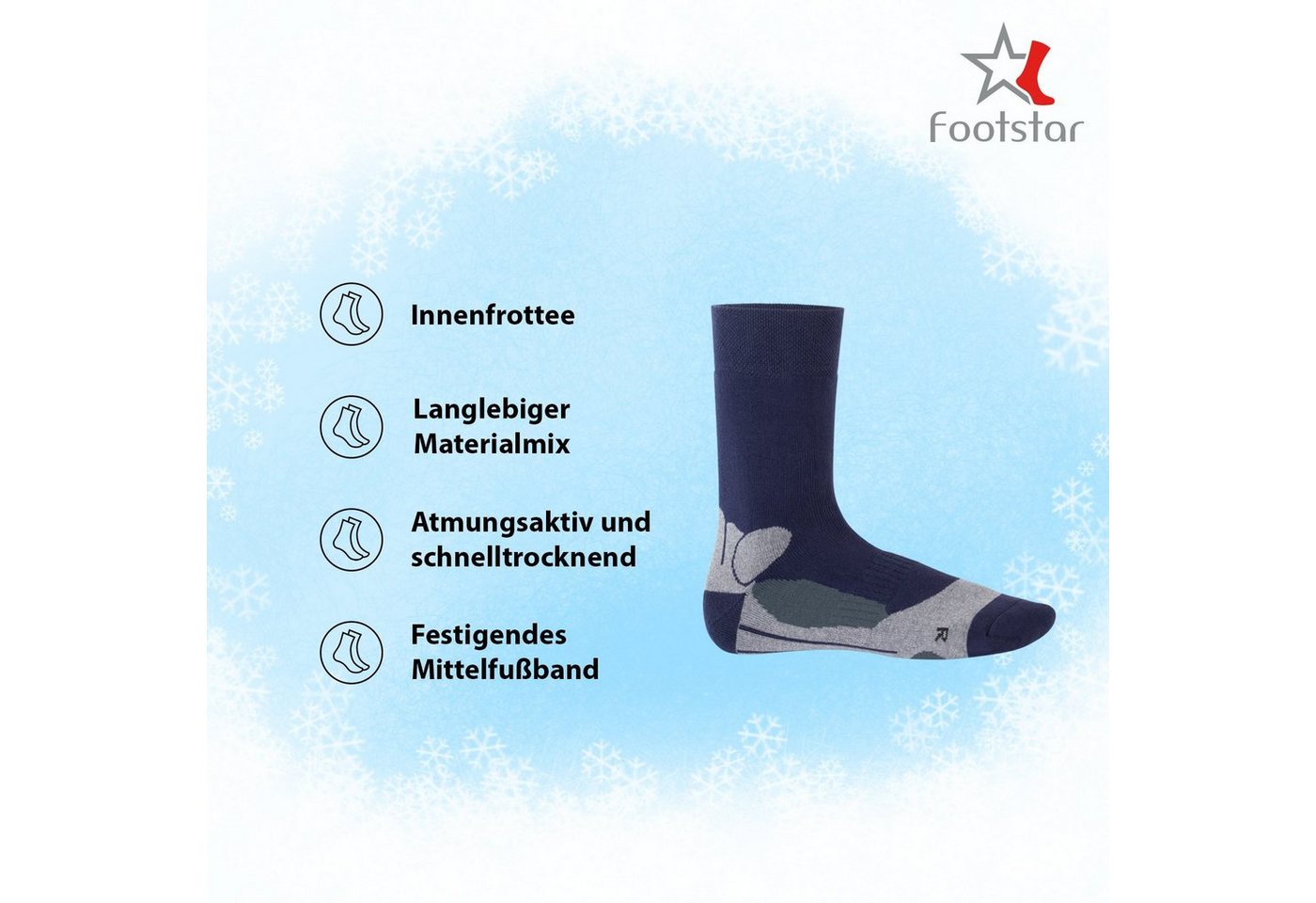 Footstar Thermosocken Damen&Herren Wintersocken (6 Paar) Warme Vollfrottee Thermo Socken