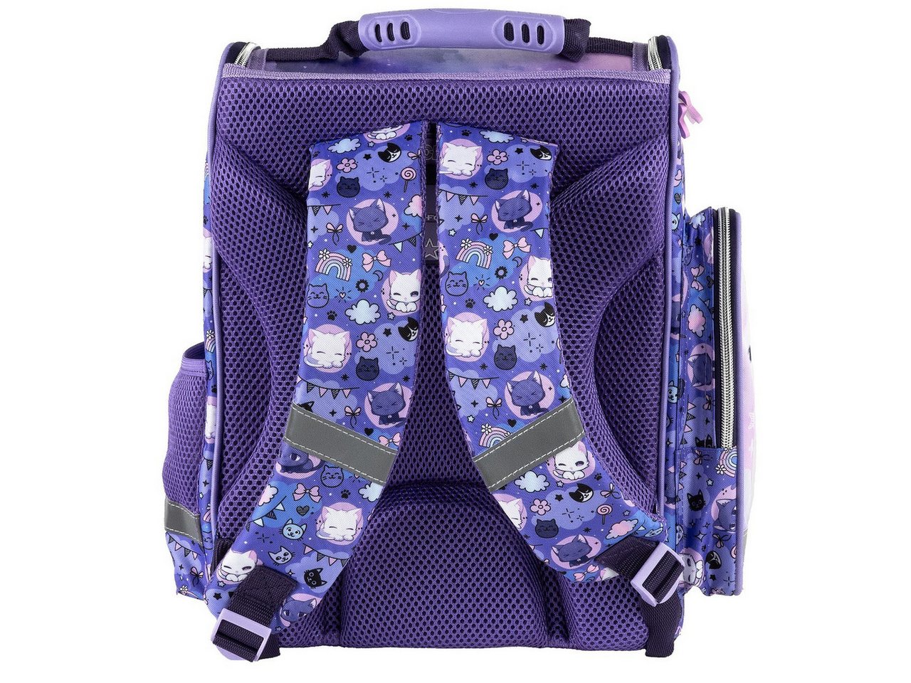 GOLDKIDS Schulranzen für Mädchen, 8er-Set - (Schul-Rucksack für Kinder mit Federmäppchen, 1-tlg., - Schuhbeutel Trinkflasche und Brotdose), - Katze Motiv- 1-3 Klasse Bild 2