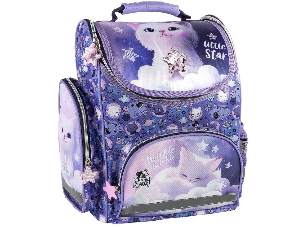 GOLDKIDS Schulranzen für Mädchen, 8er-Set - (Schul-Rucksack für Kinder mit Federmäppchen, 1-tlg., - Schuhbeutel Trinkflasche und Brotdose), - Katze Motiv- 1-3 Klasse Bild 5