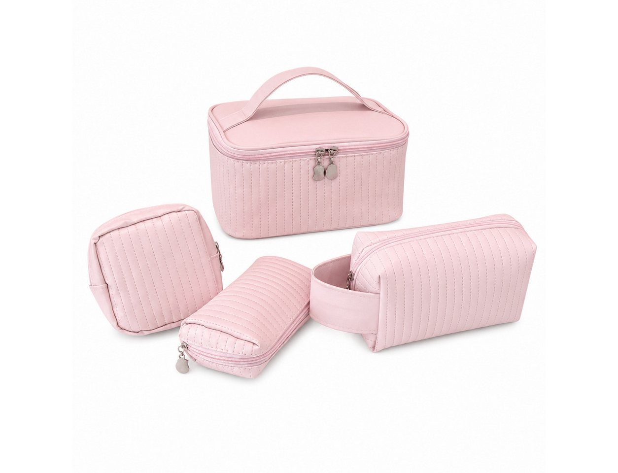 Vornix Kosmetiktasche 4-teiliges Kulturbeutel Set in Rosa (4 verschiedene GroBen Kulturbeutel fur Make-up, Pinsel & Pflegeprodukte, Reise Schminktasche mit Tragegrif fur Alltag und Urlaub) Bild 3