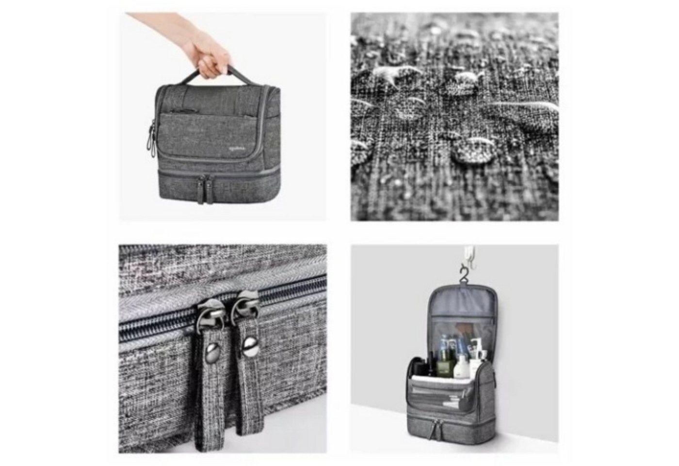 soulima Kosmetiktasche Hängende Kosmetiktasche Reise Kulturbeutel mit Thermofach Grau (Hängende Kosmetiktasche mit Thermofach und vielen Organizer-Fächern, Hängende Kosmetiktasche mit Thermofach und Organizer-Fächern), Wasserabweisend, 11 Fächer, Thermofach, Aufhängehaken Bild 3