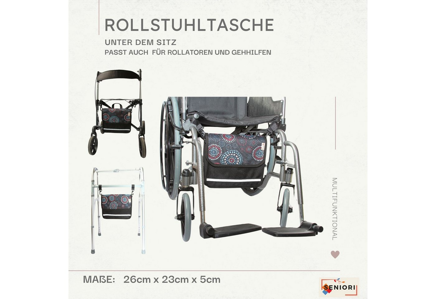 Seniori Aufbewahrungstasche multifunktionale Tasche für Rollstühle UNTER DEM SITZ Rollstuhltasche, 1U - Kreise Bild 2