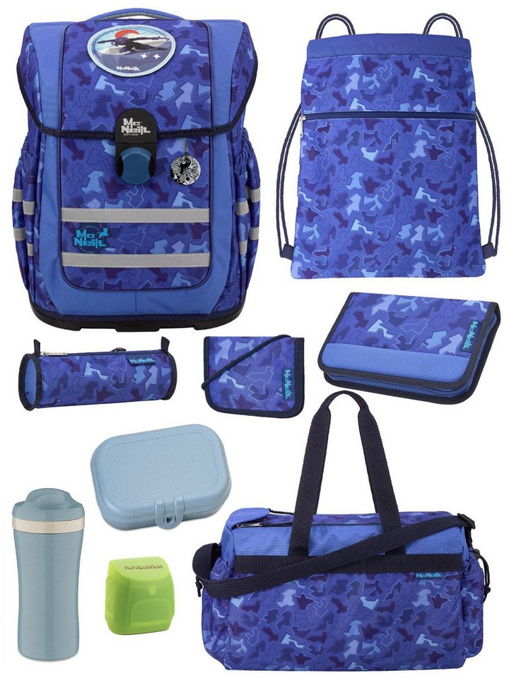 McNeill Schulranzen Ergo Complete "Puzzle" Ninja Schultasche Blau ab der 1. Klasse (Set, 9-tlg., inkl. Federmappe und Sporttasche), ergonomisch, mit Brustgurt, höhenverstellbar - wächst mit dem Kind mit Bild 3