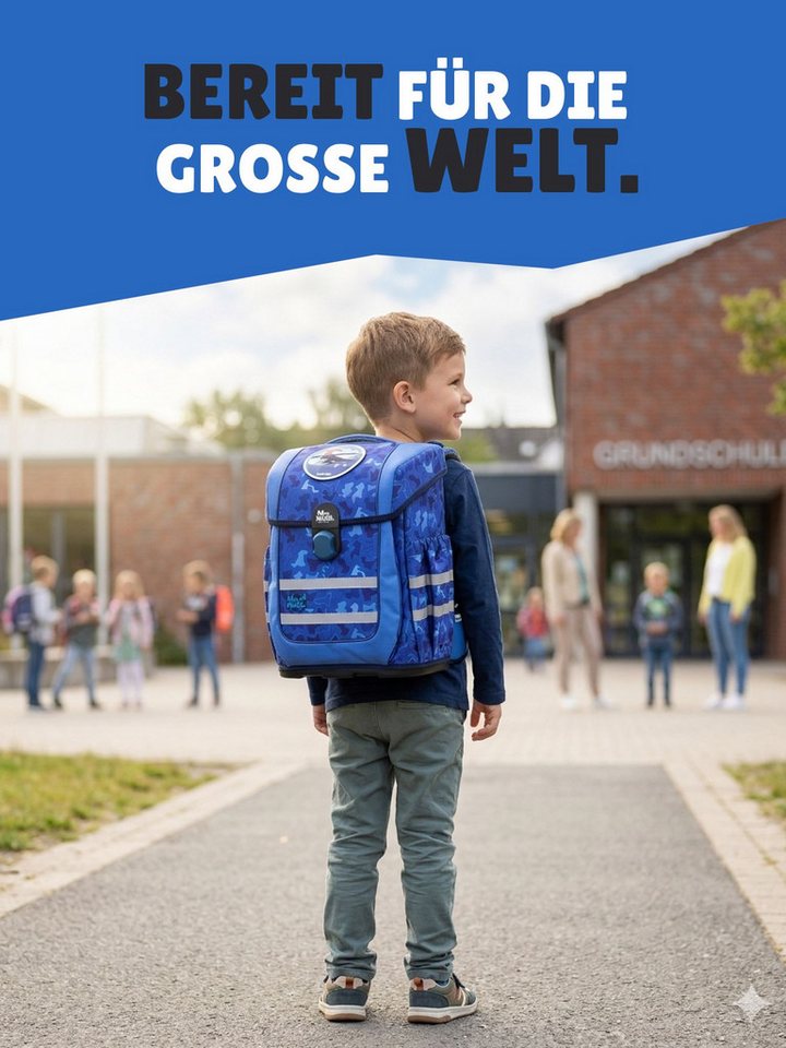 McNeill Schulranzen Ergo Complete "Puzzle" Ninja Schultasche Blau ab der 1. Klasse (Set, 9-tlg., inkl. Federmappe und Sporttasche), ergonomisch, mit Brustgurt, höhenverstellbar - wächst mit dem Kind mit Bild 4