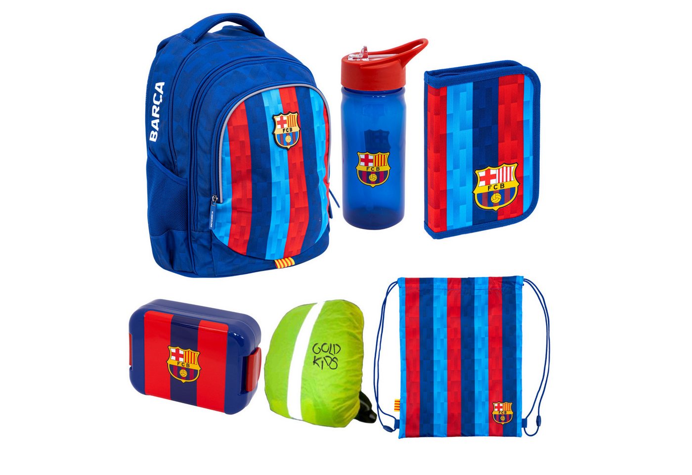 GOLDKIDS Schulranzen für Jungen und Mädchen, 6er-Set - (Schul-Rucksack für, 1-tlg., Kinder mit Federmäppchen), Schuhbeutel Trinkflasche und Brotdose - FC Barcelona Bild 4