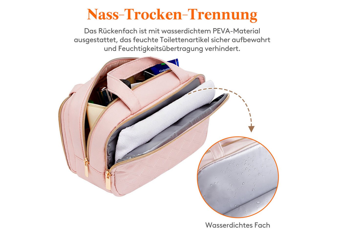 Lifewit Kulturbeutel Reise Kulturtasche Damen, Wasserabweisende Kulturbeutel mit Nassfach (Set, 1-er, B/H/T 13/15.5/26 cm), Tragbar Bild 2