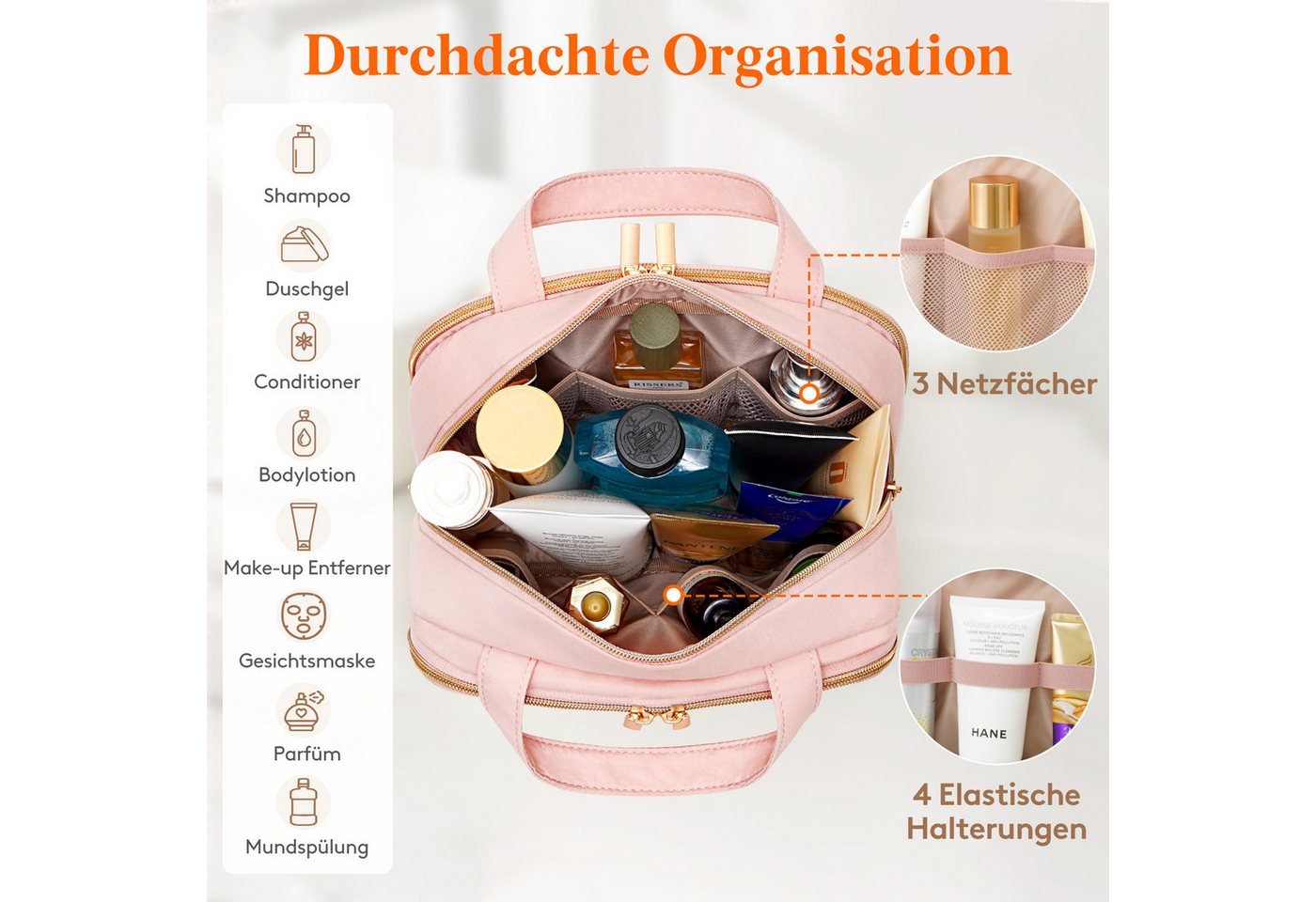 Lifewit Kulturbeutel Reise Kulturtasche Damen, Wasserabweisende Kulturbeutel mit Nassfach (Set, 1-er, B/H/T 13/15.5/26 cm), Tragbar Bild 4