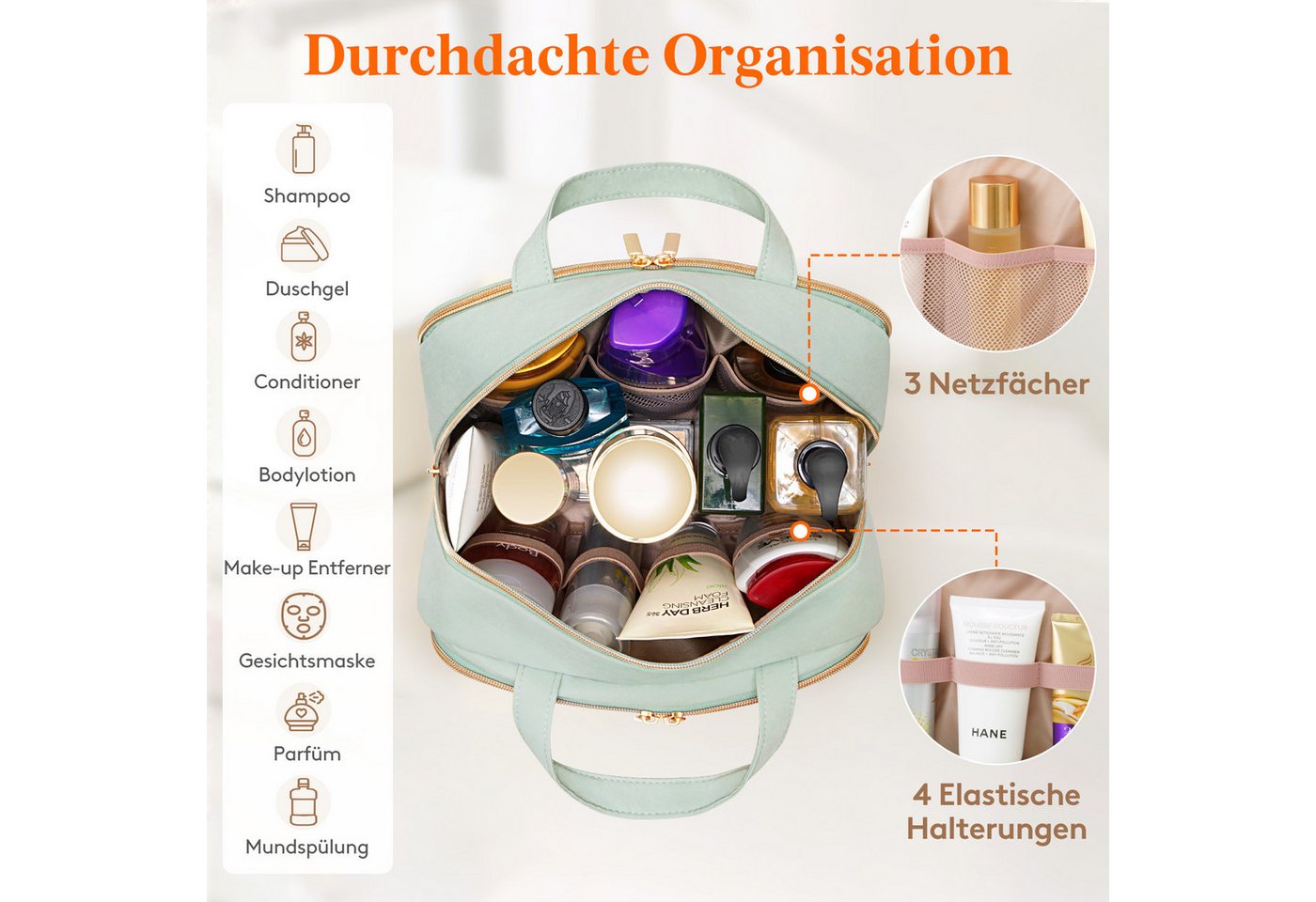 Lifewit Kulturbeutel Reise Kulturtasche Damen, Wasserabweisende Kulturbeutel mit Nassfach (Set, 1-er, B/H/T 16/21/30 cm), Tragbar Bild 2
